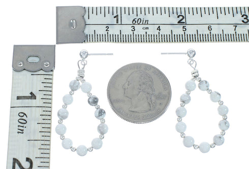 Navajo Sterling Silver Howlite Bead Post Dangle Earrings X10284